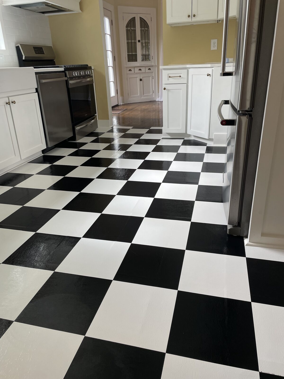 Clean checkered kitchen floor